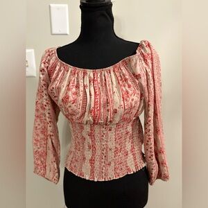 Floral Off-Shoulder Smocked Top - Red